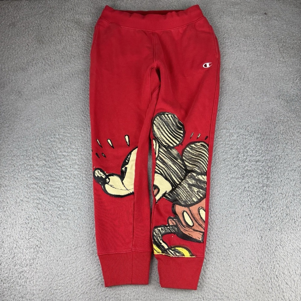 Champion x Disney Mickey Mouse Reverse Weave Joggers Pants Size Medium Red